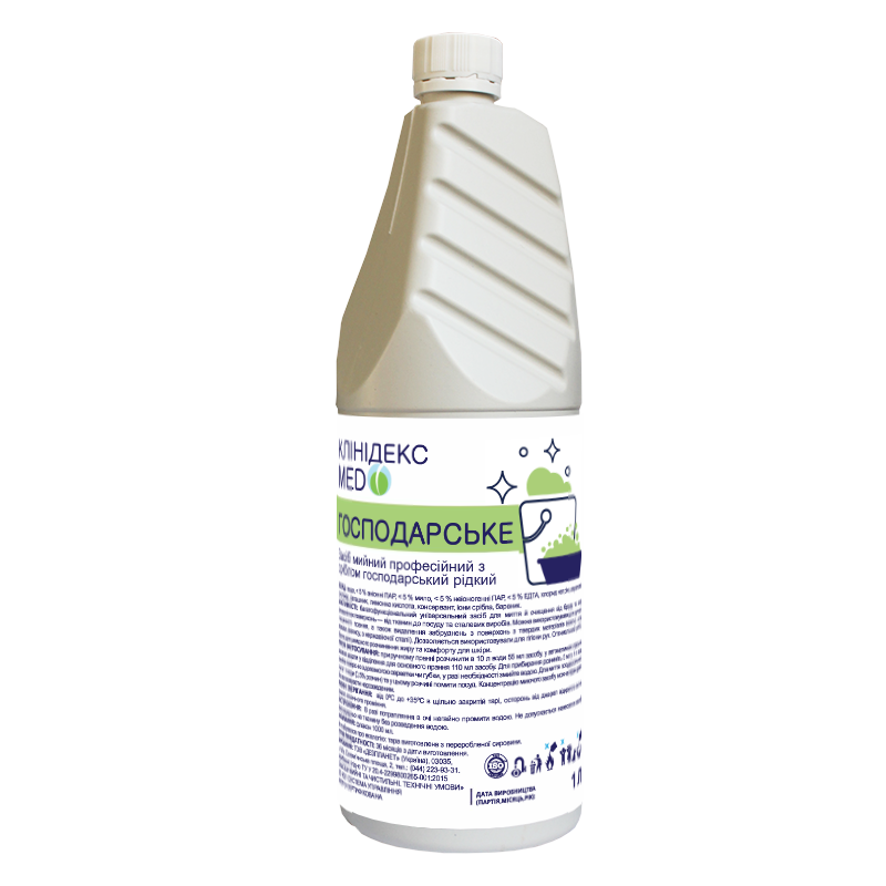 Рідкий засіб для чищення ванної кімнати професійний з сріблом господарський рідкий КЛІНІДЕКС MED 1 л